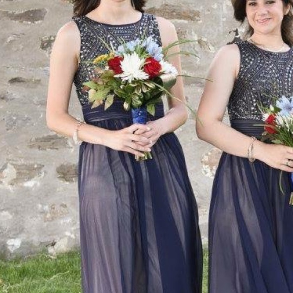 JS Collection navy and sequins / gem detail gown